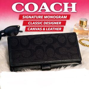 Classic Coach Black Signature Monogram Canvas & Leather Money Holder Cheque Book